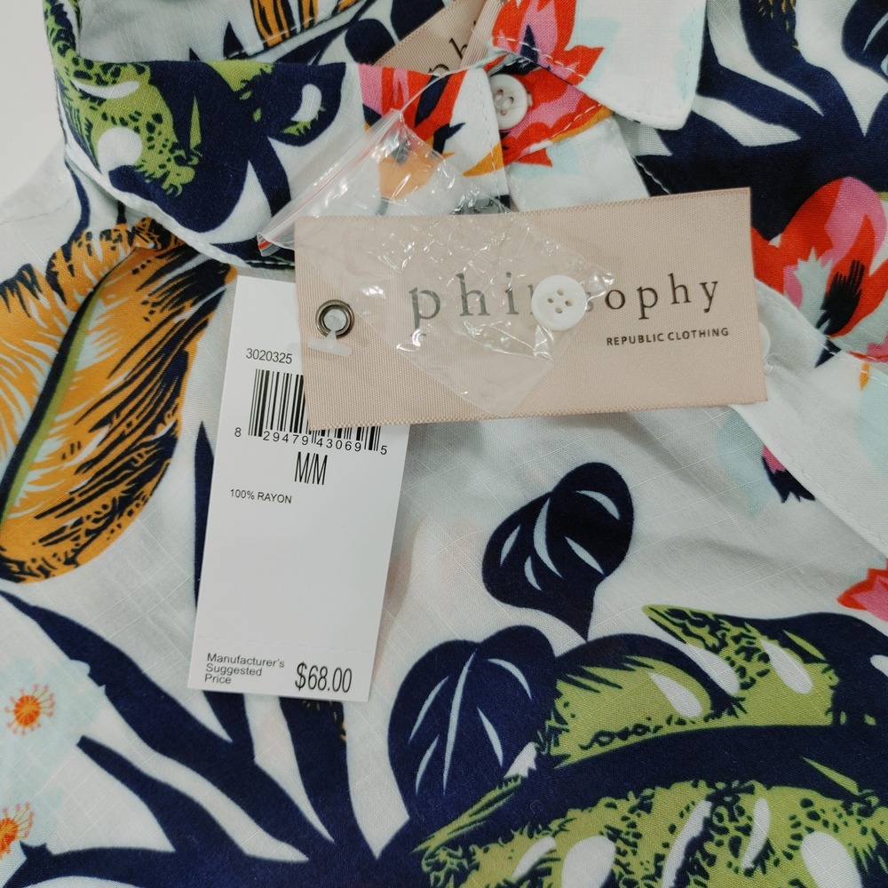 Philosophy Republic Floral Print‎ Frayed Hem Button Up Shirt Top Size M - Picture 8 of 9